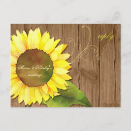 Postal De Invitación Barn Wood Sunflower Fall Wedding RSVP