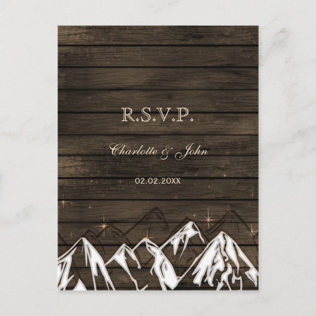 Postal De Invitación Barnwood Camping Rústica Mountains Wedding rsvp (Anverso)