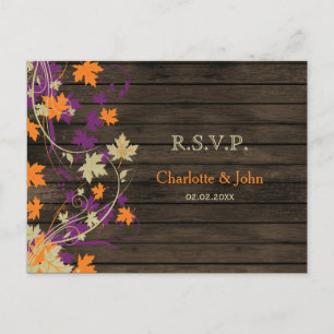 Postal De Invitación Barnwood La caída de ciruela rústica deja la boda