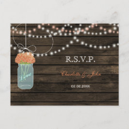 Postal De Invitación Barnwood mason jars boda coral RSVP