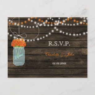 Postal De Invitación Barnwood mason jars boda naranja RSVP