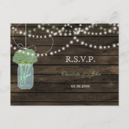 Postal De Invitación Barnwood mason jars sage boda RSVP