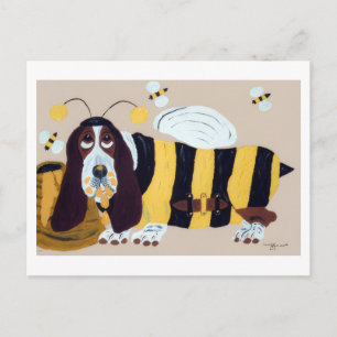 Postal De Invitación Basset Hound Asaltando una Colmena de Abejas
