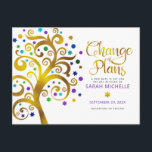 Postal De Invitación Bat Mitzvah cambia los planes de un árbol de oro d<br><div class="desc">Asegúrate de que todos tus amigos y parientes puedan celebrar el hito de tu hija Bat Mitzvah, sin importar las actuales circunstancias imprevistas globales. Envía este impresionante y gráfico árbol de Relieve metalizado dorado falso con la estrella brillante turquesa, verde azulada, morada y azul de David y las "hojas" de...</div>
