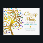 Postal De Invitación Bat Mitzvah cambio de planes árbol Verde azulado d<br><div class="desc">Asegúrate de que todos tus amigos y parientes puedan celebrar el hito de tu hija Bat Mitzvah, sin importar las actuales circunstancias imprevistas globales. Envía este impresionante y gráfico árbol de Relieve metalizado dorado falso con la estrella brillante turquesa, verde azulada, morada y azul de David y las "hojas" de...</div>