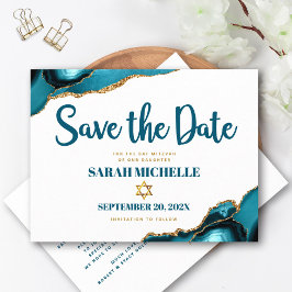 Postal De Invitación Bat Mitzvah Fecha de Guardado Turquesa Ágata Scrip