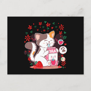 Postal De Invitación Batido de Boba de Gata Leche de Fresa