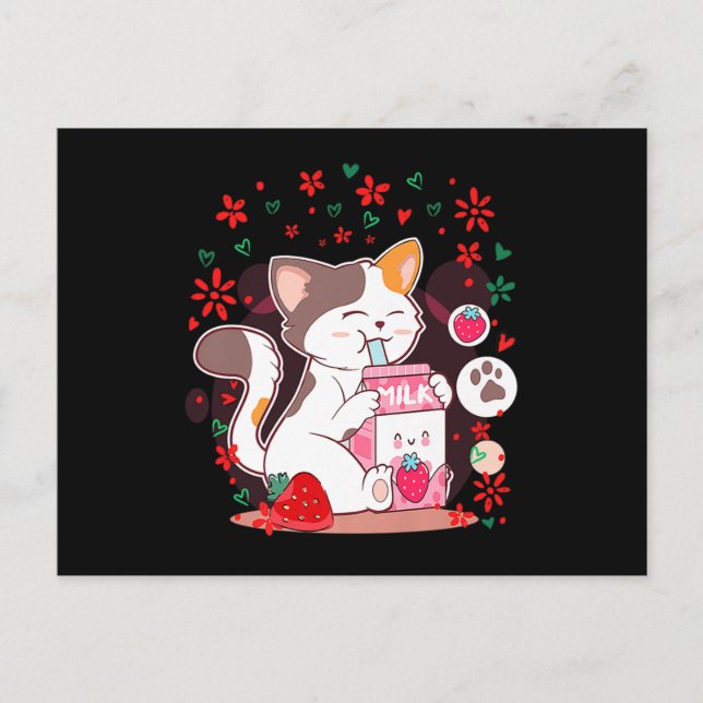 Postal De Invitación Batido de Boba de Gata Leche de Fresa (Anverso)