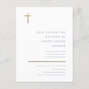 Postal De Invitación Bautizo de Cruz de Oro Minimalista Moderna