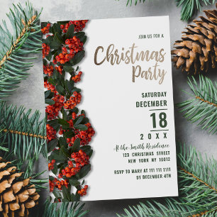Postal De Invitación Bayas verdes rojas dejan Navidades de invierno Fie