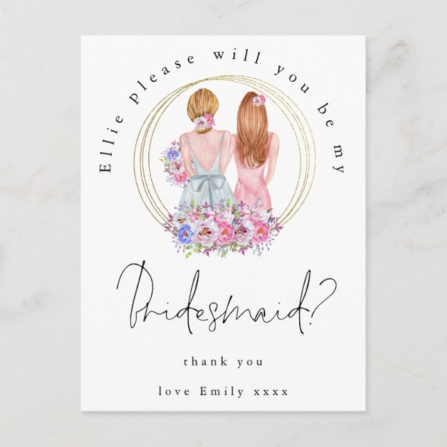 Postal De Invitación Be My Bridesmaid Request Fair Haitiman Chicas (Anverso)