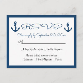 Postal De Invitación Beach Anchor Beach Navy Blue Nautical Wedding RSVP