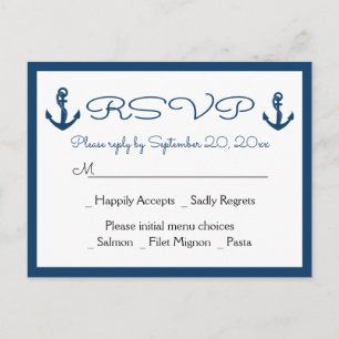 Postal De Invitación Beach Anchor Beach Navy Blue Nautical Wedding RSVP