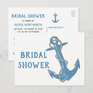 Postal De Invitación Beach Bote Anchor Blue Nautical Bridal Shower