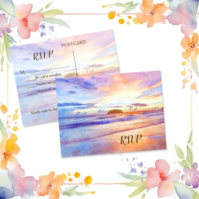 Postal De Invitación Beach Watercolor Sunrise RSVP (Subido por el creador)