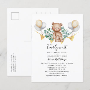 Postal De Invitación Bear Baby Shower Eucalyptus Woodland Animal