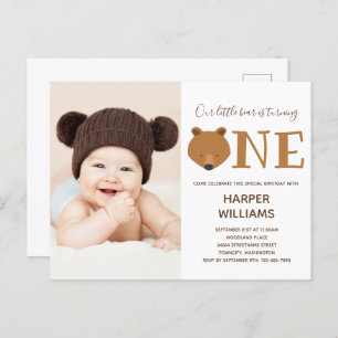 Postal De Invitación Bear Photo Animal First Birday