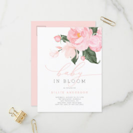 Postal De Invitación Bebé de Chica floral rosa Rubor en ducha de flores