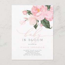 Postal De Invitación Bebé de Chica floral rosa Rubor en ducha de flores