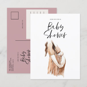 Postal De Invitación Bebé ducha acuarela ilustracion púrpura