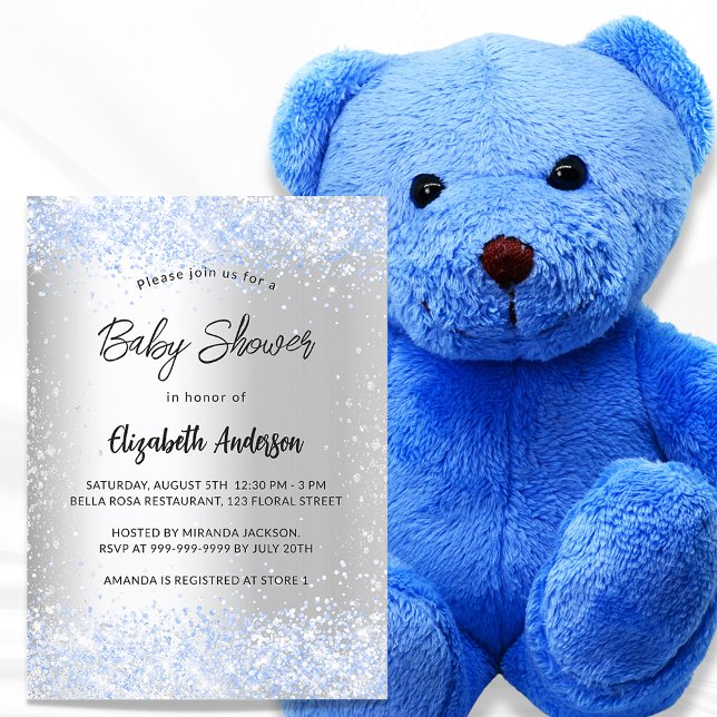 Postal De Invitación Bebé ducha de plata niño azul aguilucho de confeti (Subido por el creador)