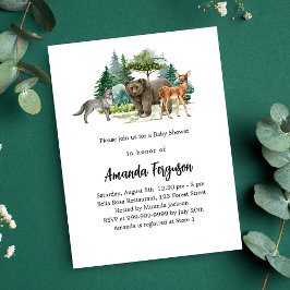 Postal De Invitación Bebé ducha leñosos animales del bosque oso lobo ve