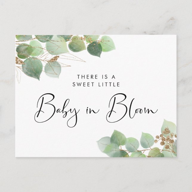Postal De Invitación Bebé en flor Eucalyptus (Anverso)