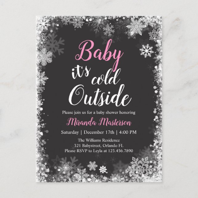 Postal De Invitación Bebé, está frío fuera del Baby Shower invernal (Anverso)
