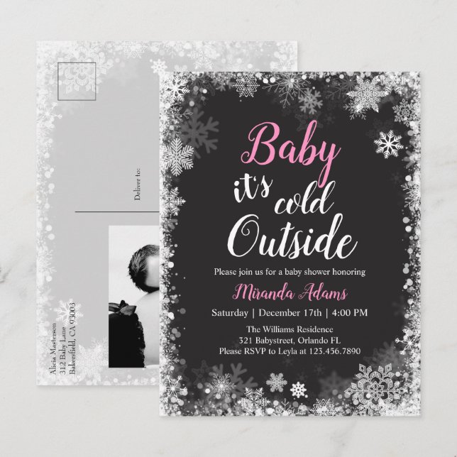 Postal De Invitación Bebé, hace frío afuera de Baby Girl Baby Shower (Anverso / Reverso)