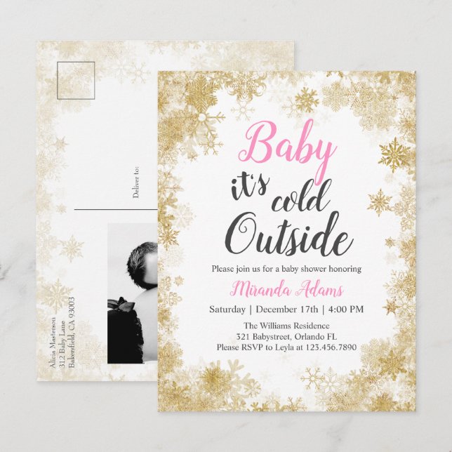 Postal De Invitación Bebé, hace frío afuera de Baby Girl Baby Shower (Anverso / Reverso)