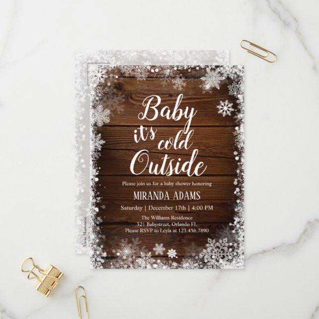 Postal De Invitación Bebé, hace frío afuera de Winter Baby Shower (Anverso/Reverso In Situ)