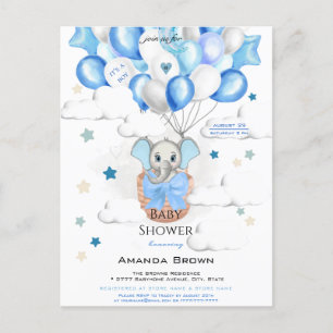 Postal De Invitación Bebé lindo elefante globo cesto niño Baby Shower