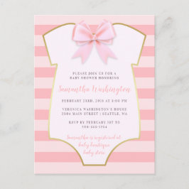 Postal De Invitación Bebé lindo Rubor Bow rosado y Baby Shower dorado