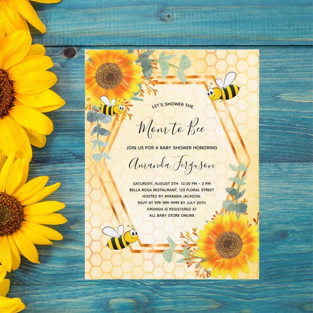 Postal De Invitación Bee Baby Shower girasoles vegetación mamá a la abe (Subido por el creador)
