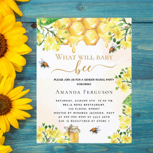 Postal De Invitación Bee Bebé ducha amarillo género floral revelar