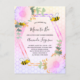 Postal De Invitación Bee Bebé ducha chica vegetación floral mamá a la a