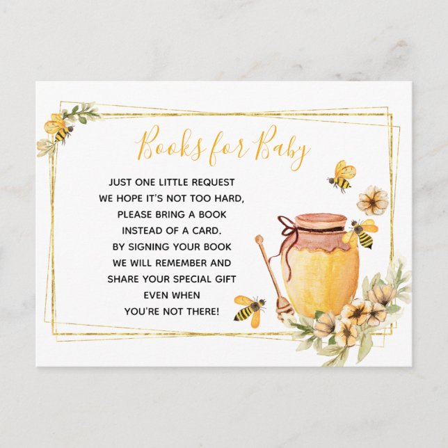 Postal De Invitación Bee Books Botanical For Baby Enclosure Card (Anverso)