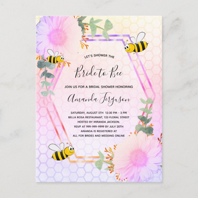 Postal De Invitación Bee Bridal ducha arcoíris verde novia a la beba (Anverso)