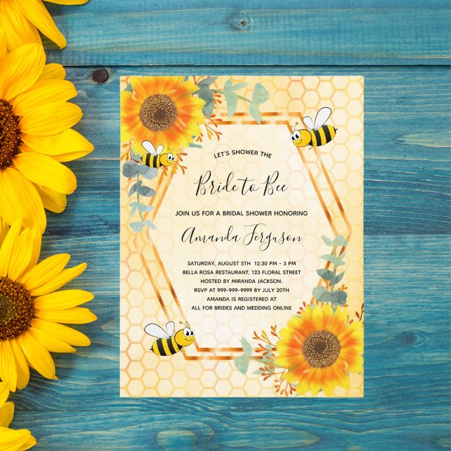 Postal De Invitación Bee Bridal ducha girasoles verde novia a la abeja (Subido por el creador)