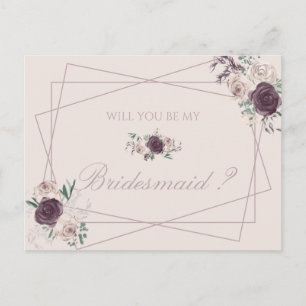 Postal De Invitación Beige Borgoña Rosa Serás Mi Novia