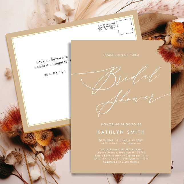 Postal De Invitación Beige Elegant Script Moderno Ducha Bridal (Subido por el creador)