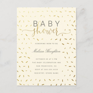 Postal De Invitación Beige & Gold Sprinkle Baby Shower Neutral de géner
