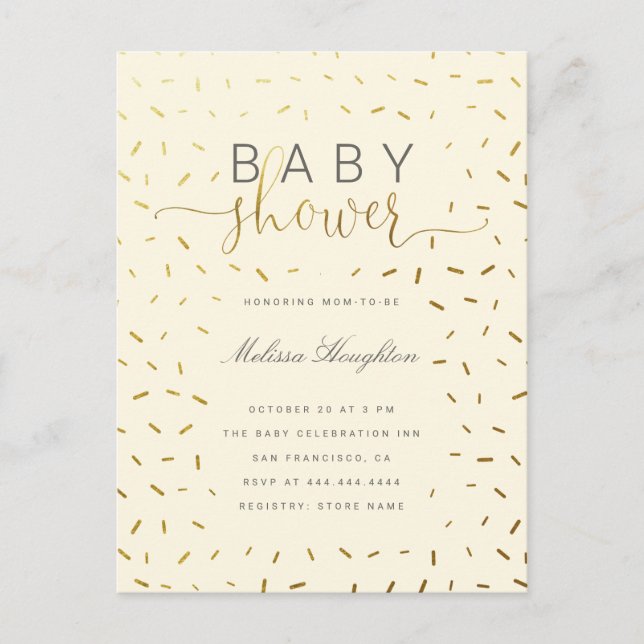 Postal De Invitación Beige & Gold Sprinkle Baby Shower Neutral de géner (Anverso)