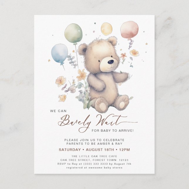 Postal De Invitación Beige Podemos Esperar A Los Niños Baby Shower (Anverso)