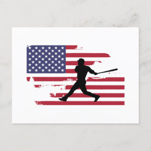 Postal De Invitación Béisbol con bandera estadounidense, silueta de béi