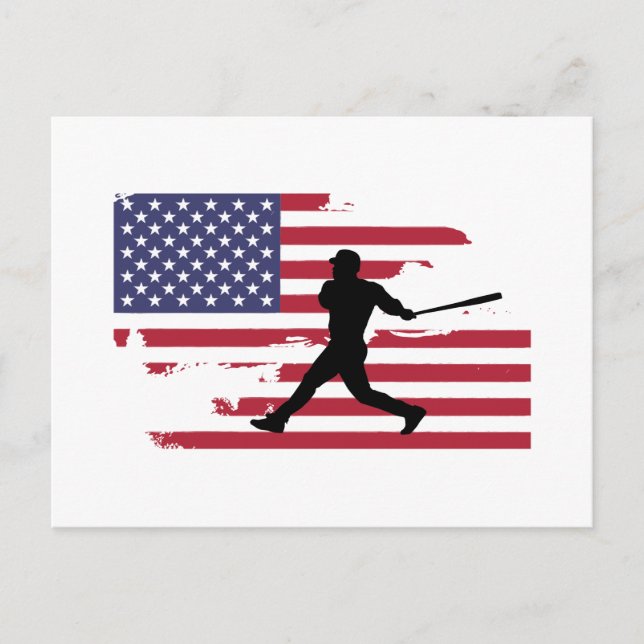 Postal De Invitación Béisbol con bandera estadounidense, silueta de béi (Anverso)
