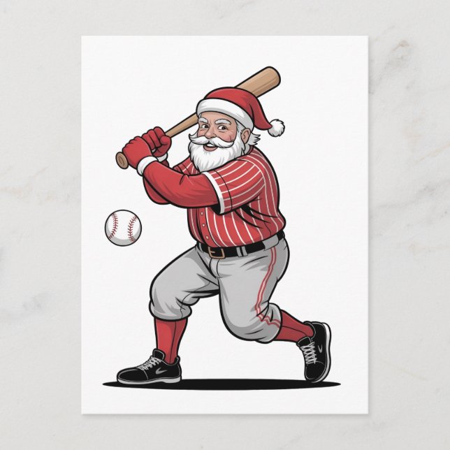Postal De Invitación Béisbol de Navidad Jugando al Papá Noel Deporte  (Anverso)