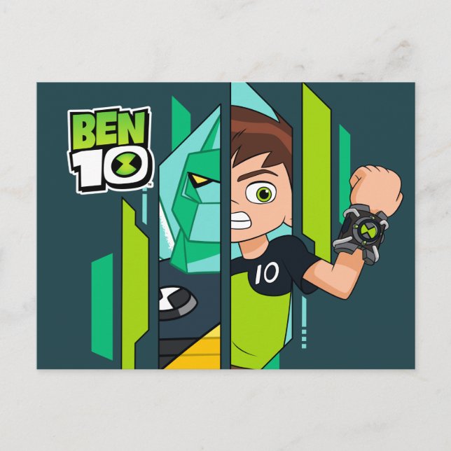 Postal De Invitación Ben 10 Transformación del ADN de Diamondhead (Anverso)