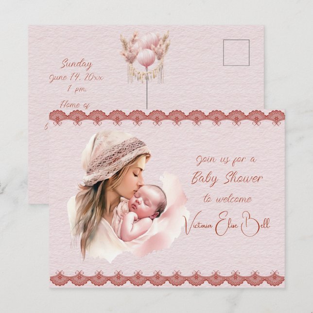 Postal De Invitación Bienvenidos a una ducha bebé (Anverso / Reverso)