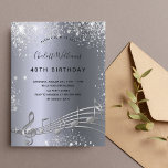 Postal De Invitación Billetes de purpurina metalizado 40<br><div class="desc">Una moderna carta de invitación a la fiesta de cumpleaños número 40. Un oscuro fondo metálico de imitación plateada, con notas musicales, letras de color negro. Decorada con polvo falso purpurina. Personalice y agregue un nombre e información de fiesta. Atrás: diseño postal. Sugerencia: Si no desea que se vea como...</div>